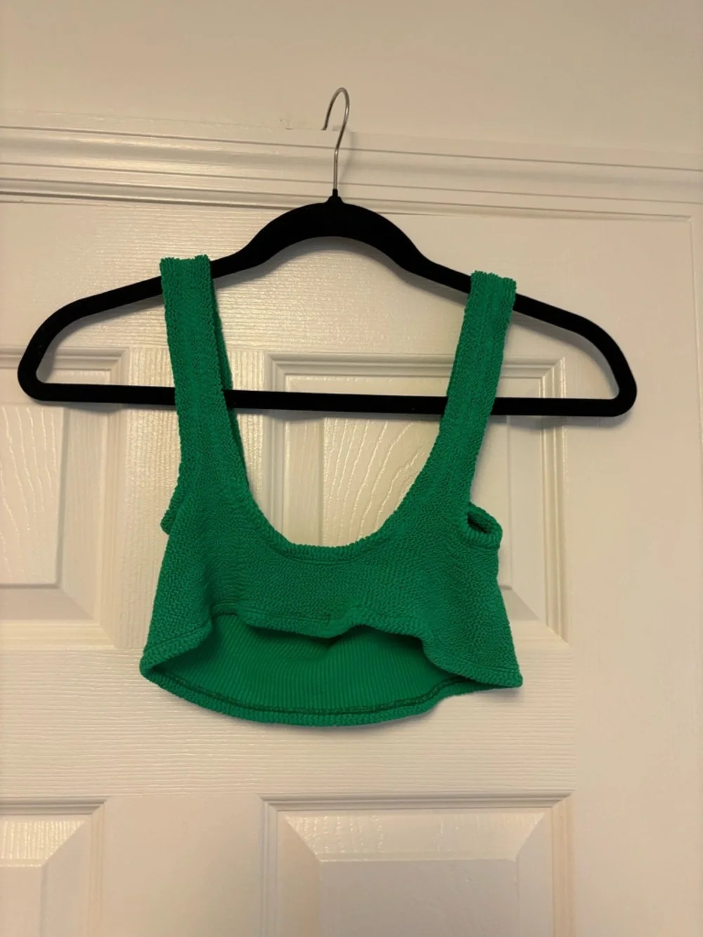 Hunza G Xandra Bikini Top Emerald Green One Size Crinkle Swim